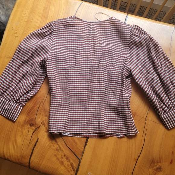 NWT Mango Gingham Puff Sleeve Blouse - Picture 6 of 16